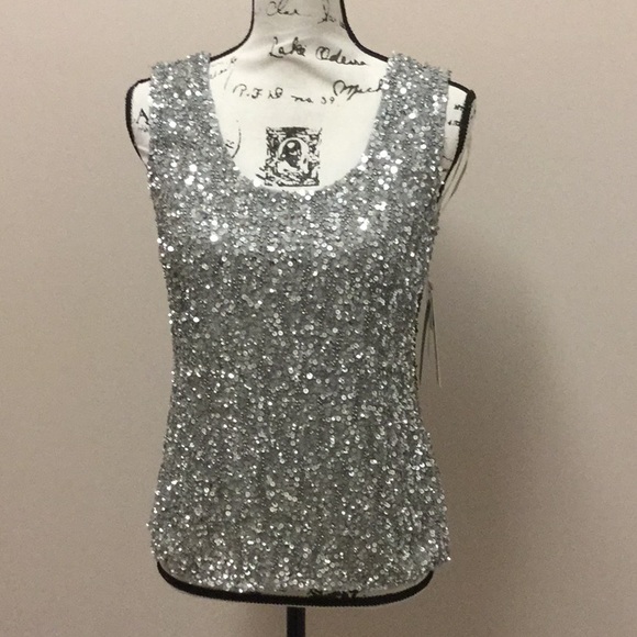 Adrianna Papell Tops - Adrianna Papell silver sequins camisole
